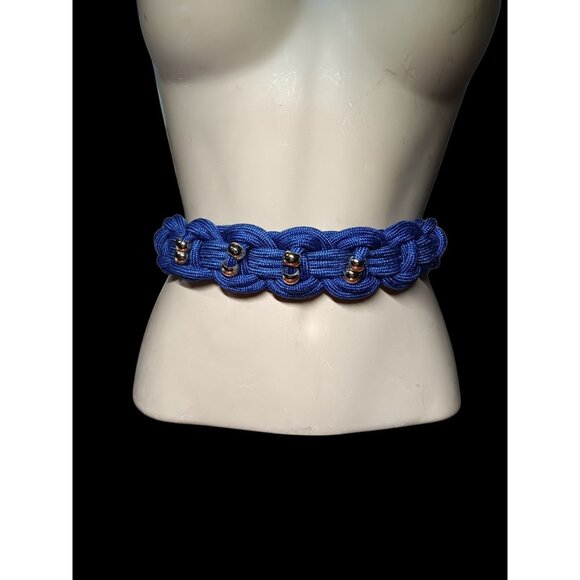 VTG Stretchy Blue Braided Cinch Belt w/ Gold Beads 34\